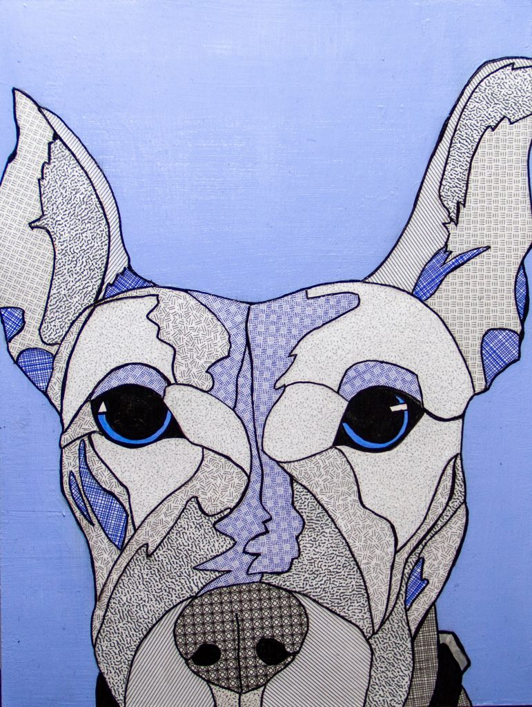 Collage of a dog with a blue background